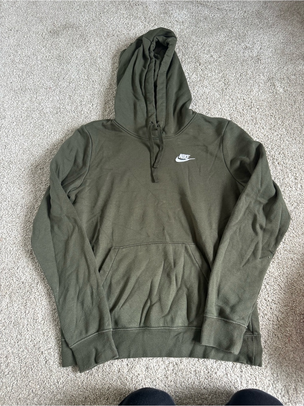 Nike Olive Green Pullover Hoodie with White Swoosh